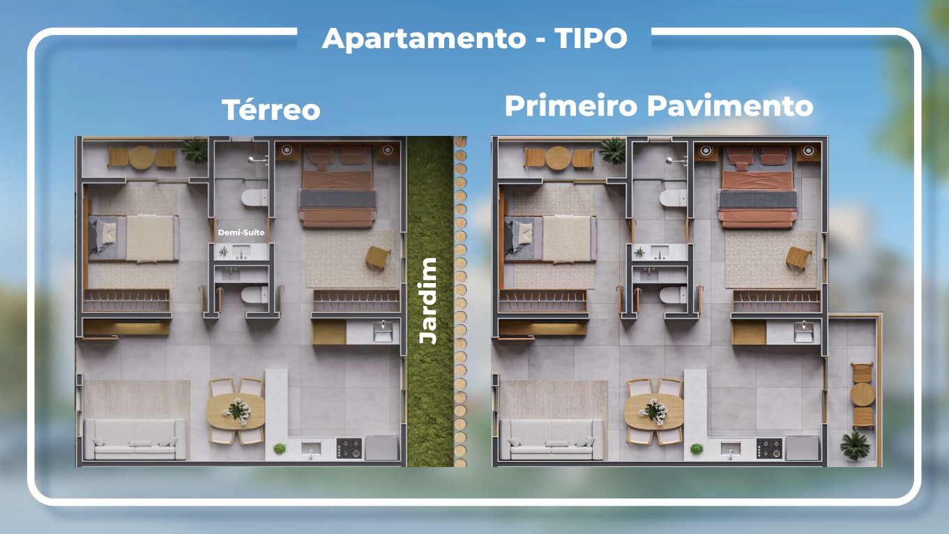 Planta do apartamento tipo — térreo e primeiro pavimento
